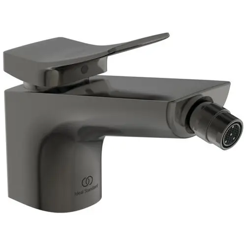 Moderne Bidetarmatur in mattem Grau von Ideal Standard. Die Armatur hat eine flache Handhabung und einen Auslauf im zeitgemäßen Design, geeignet für Badezimmerausstattungen.